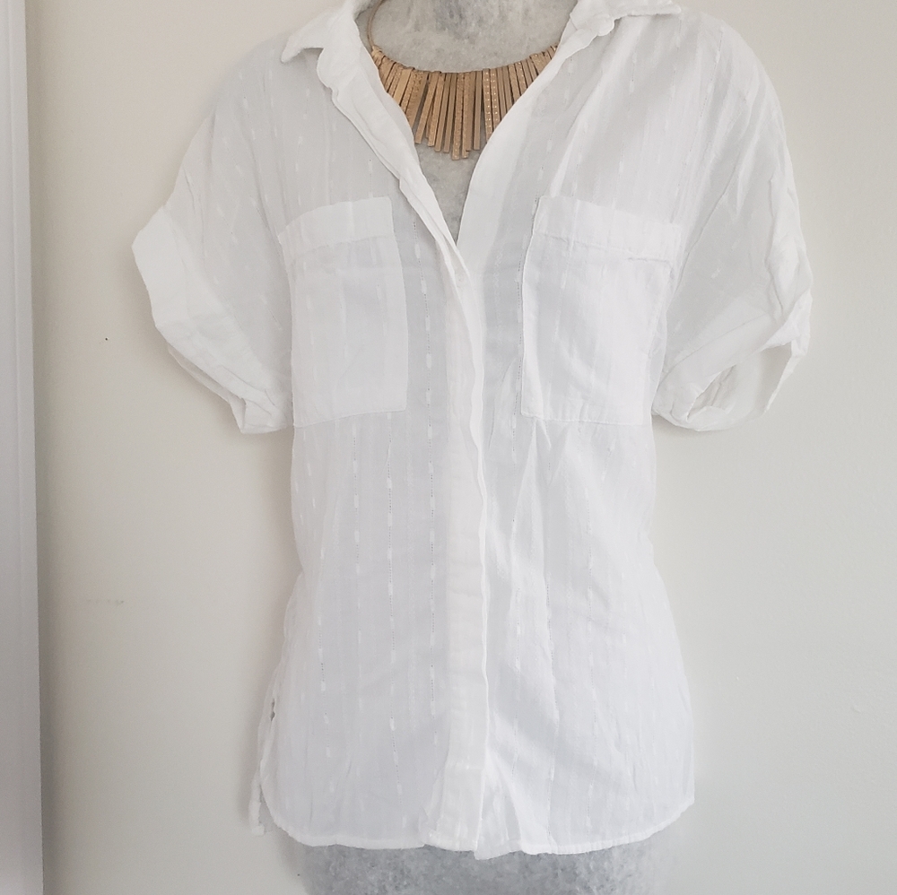 COPY - Side stitch white flowy blouse